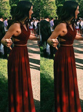 Burgundy Two-Piece Chiffon Long Prom Dress